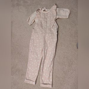 4T girls blush pink Polka dot ruffle bib pockets jumper set Jessica Simpson